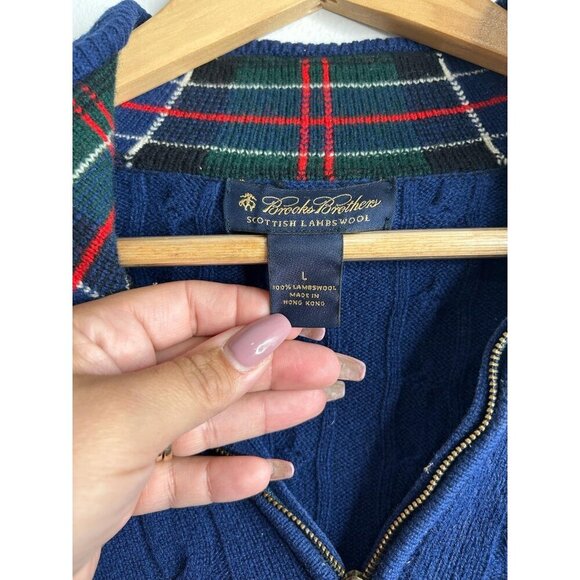 Brooks Brothers 1/4 Zip Sweater Mens L Scottish Lambswool Cable Knit Old Money - Picture 4 of 8